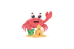 Happy cartoon crab building a sandcastle on the beach in fla Product Image 1