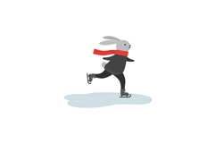 Playful rabbit ice skating on a frozen pond in a minimal fla Product Image 1