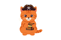 Cute orange kitten wearing a pirate hat joyfully holding a t Product Image 1