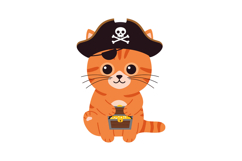 Playful orange cat wearing a pirate hat holding a treasure c Product Image 1