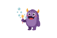 A cheerful purple monster with horns holding a magic wand su Product Image 1