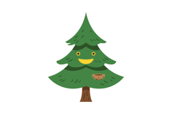 Cheerful green tree with a smiling face and a birds nest, fl Product Image 1
