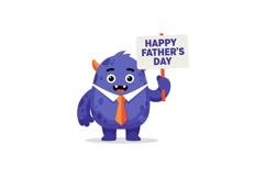 Cute purple monster in a suit holding a Fathers Day sign in Product Image 1