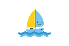 Cheerful sailboat with a smiling face in a flat, colorful st Product Image 1