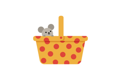A cute mouse peeking out of a polka-dotted yellow basket in Product Image 1