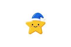 Cheerful yellow star character wearing a blue Santa hat in a Product Image 1