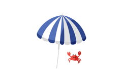 A cheerful red crab sitting beside a blue and white striped Product Image 1