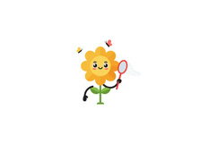 Happy flower character holding a net chasing butterflies in Product Image 1
