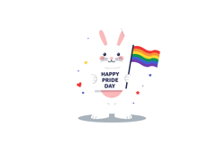 Cute bunny holding a rainbow flag and a celebration sign in Product Image 1