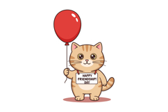 A cheerful cat holding a red balloon with a friendship day s Product Image 1