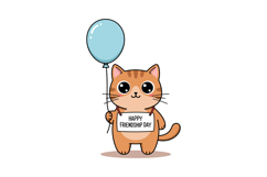 Cute orange cat holding a blue balloon and a sign wishing Ha Product Image 1