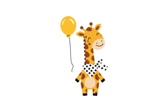 Cheerful giraffe holding a yellow balloon, in a flat, minima Product Image 1