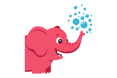 Playful pink elephant blowing bubbles in a cheerful flat des Product Image 1