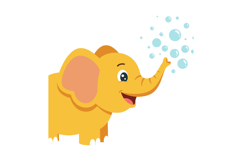 Happy cartoon elephant blowing bubbles in a colorful flat ve Product Image 1