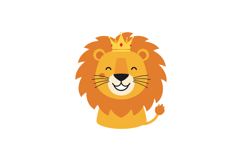 Happy lion wearing a crown in a cheerful, flat design style Product Image 1
