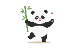 Happy panda holding bamboo stick in a playful pose featuring Product Image 1