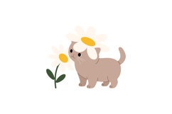 Cute brown kitten with a daisy flower on its head in flat ve Product Image 1