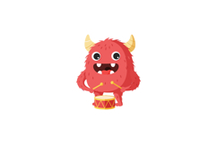 A cheerful red monster playing a drum with joyful expression Product Image 1