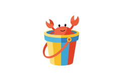 Happy cartoon crab peeking out from a colorful striped bucke Product Image 1