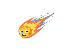 Cheerful cartoon comet with a smiling face and colorful trai Product Image 1