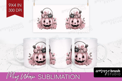 Jack-o-Lantern Cute Mug Wrap Pink Halloween Mug PNG Product Image 1