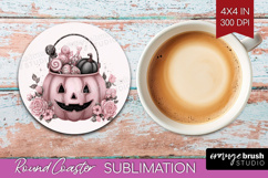 Jack-o-Lantern Cute Round Coaster Pink Halloween Coaster PNG Product Image 1