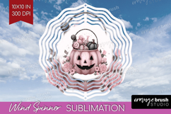 Jack-o-Lantern Cute Wind Spinner Sublimation PNG Pink Round Product Image 1
