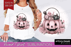 Jack-o-Lantern Cute Round Tshirt Background Pink Halloween Product Image 1