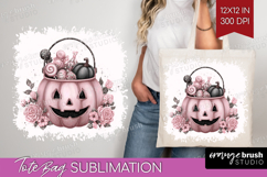 Jack-o-Lantern Cute Tote Bag Pink Halloween Tote Bag PNG Product Image 1