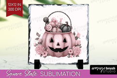 Jack-o-Lantern Cute Slate PNG Pink Halloween Square Slate Product Image 1