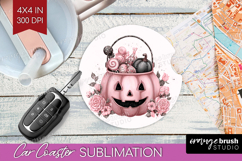 Jack-o-Lantern Cute Car Coaster Pink Halloween Coaster PNG Product Image 1