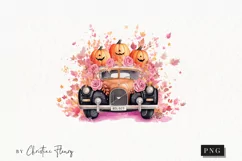Pastel Pink Watercolor Vintage Car Clipart | Watercolor Product Image 1