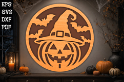 Jack O Lantern Witch Hat and Bats Halloween Laser Cut SVG Product Image 1