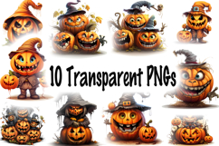 Jack O Lantern Clipart Bundle - 10 Witch Hat Transparent PNG Product Image 12