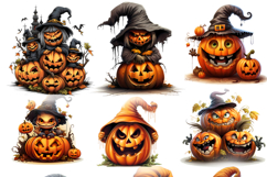 Jack O Lantern Clipart Bundle - 10 Witch Hat Transparent PNG Product Image 10