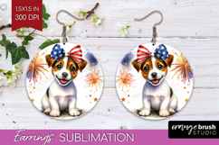Jack Russell Terrier Dog Round Earrings Patriotic Dog PNG Product Image 1