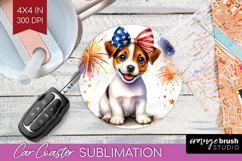 Jack Russell Terrier Dog Car Coaster Patriotic Dog Coaster Product Image 1