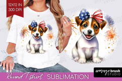 Jack Russell Terrier Dog Round Tshirt Background Patriotic Product Image 1