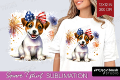 Jack Russell Terrier Dog Square Tshirt Background Patriotic Product Image 1