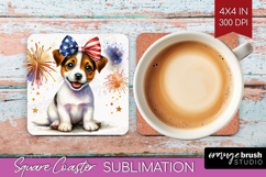 Jack Russell Terrier Dog Square Coaster Patriotic Dog PNG Product Image 1