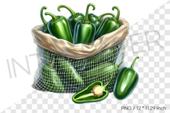 Jalapenos in Mesh Net Bag PNG Vegetable Clipart Spicy Illust Product Image 1