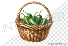 Pile of Jalapenos in Rattan Basket PNG Vegetable Clipart Product Image 1