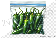 Jalapenos in Zipper Plastic Bag PNG Vegetable Clipart Spicy Product Image 1