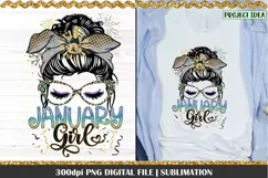 January Girl PNG Design. 300dpi PNG Digital File for sublimation, iron-on transfer, DTG printing or other print projects.