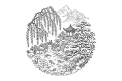 Japanese Garden Embroidery Pattern PDF Koi Pond Landscape Product Image 2