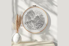 Japanese Garden Embroidery Pattern PDF Koi Pond Landscape Product Image 3
