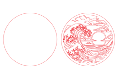 Japanese Great Wave Round Laser Cut SVG Product Image 2