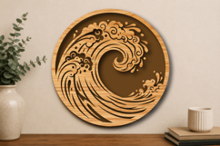 Japanese Ocean Wave Round Laser Cut SVG Product Image 1