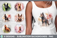Bundle of six Watercolor Australian Kelpies Grunge Background designs.