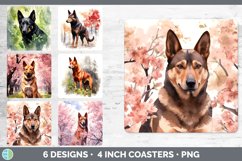 Bundle of six Watercolor Australian Kelpies Square Coaster designs.